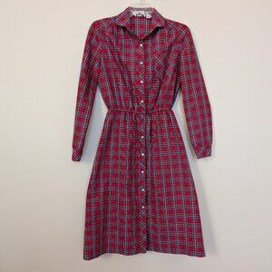 VINTAGE Act 1 New York red and blue plaid shirt dress EUC